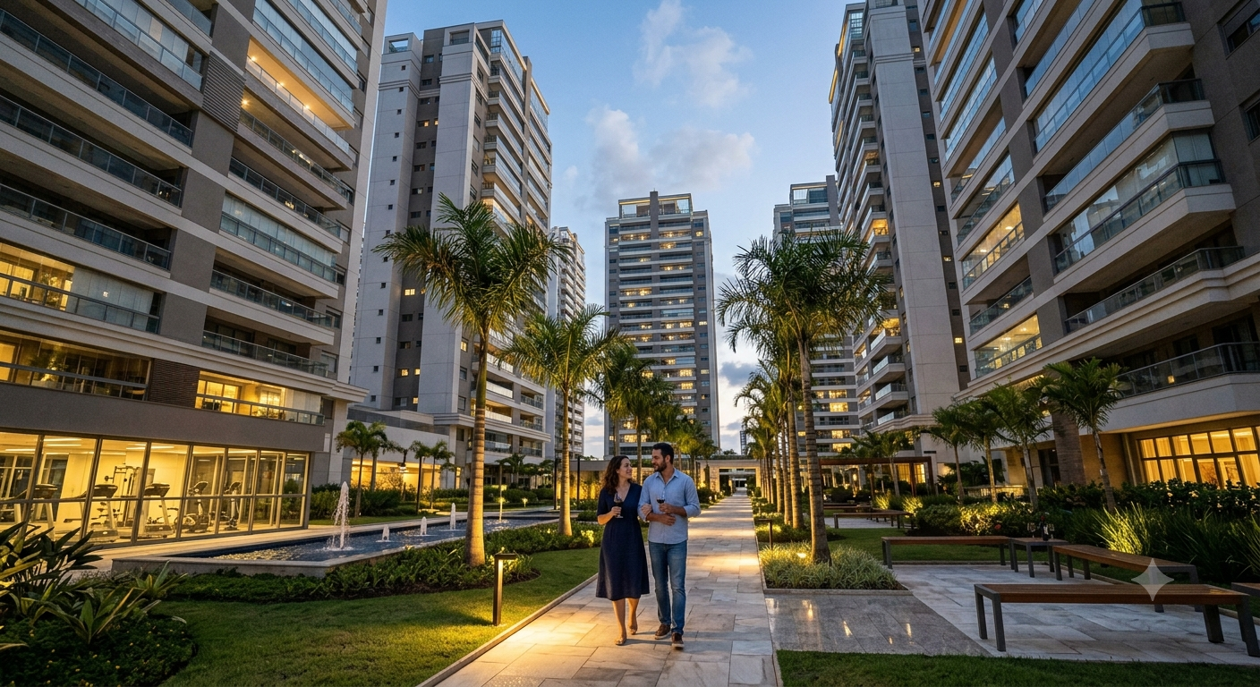 Fachada de edifício de apartamentos residenciais moderno, representando a cobertura do Seguro Condomínio